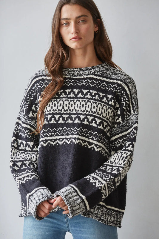 Finland Cotton Blend Fair Isle Knit Sweater