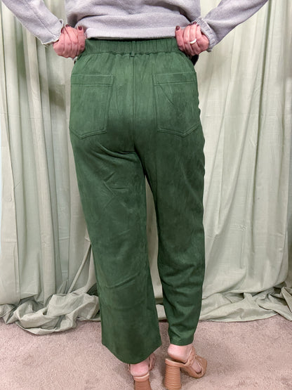 Tenenbaum Green Suede Wide Leg Ankle Pants