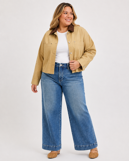 Cotton Barn Jacket with Contrast Corduroy Collar
