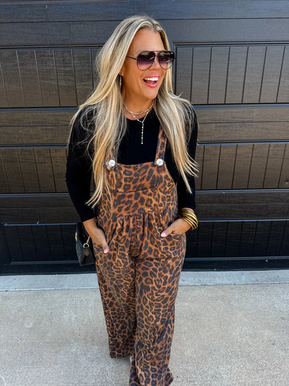 Karli Boho Cheetah Print Adjustable Overalls