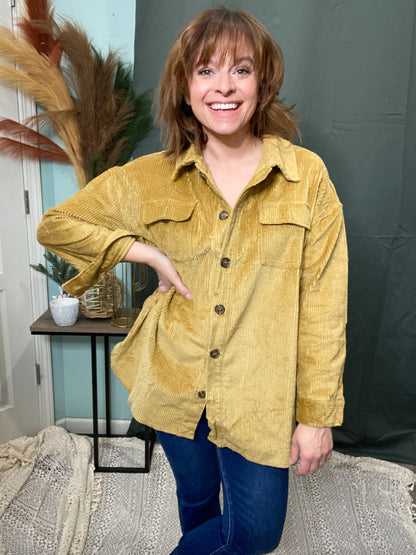 Golden Girl Corduroy Cotton Button Up Shirt