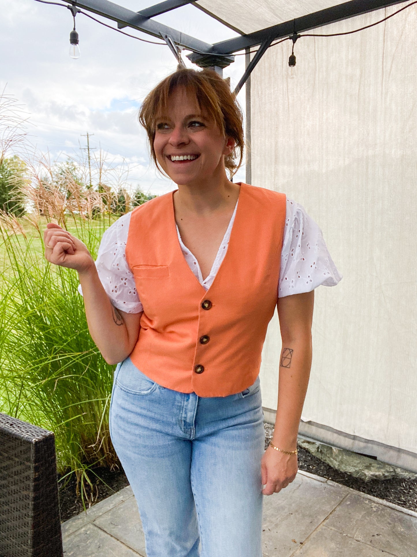 Pumpkin Spice Button Up Linen Vest