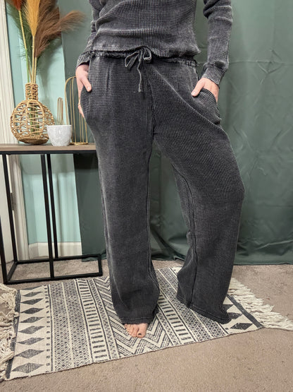 Let's Lounge Distressed Waffle Mineral Wash Pants