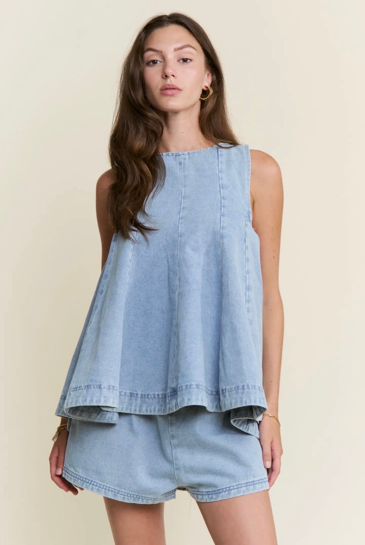 Dani Cotton Blend Denim Swing Tank & Shorts Set