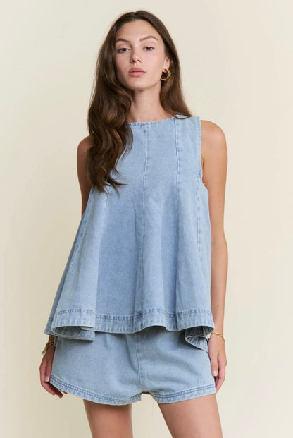 Dani Cotton Blend Denim Swing Tank & Shorts Set