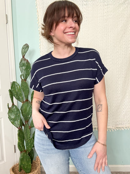 Connecticut Stripe Round Neck Short Sleeve Top