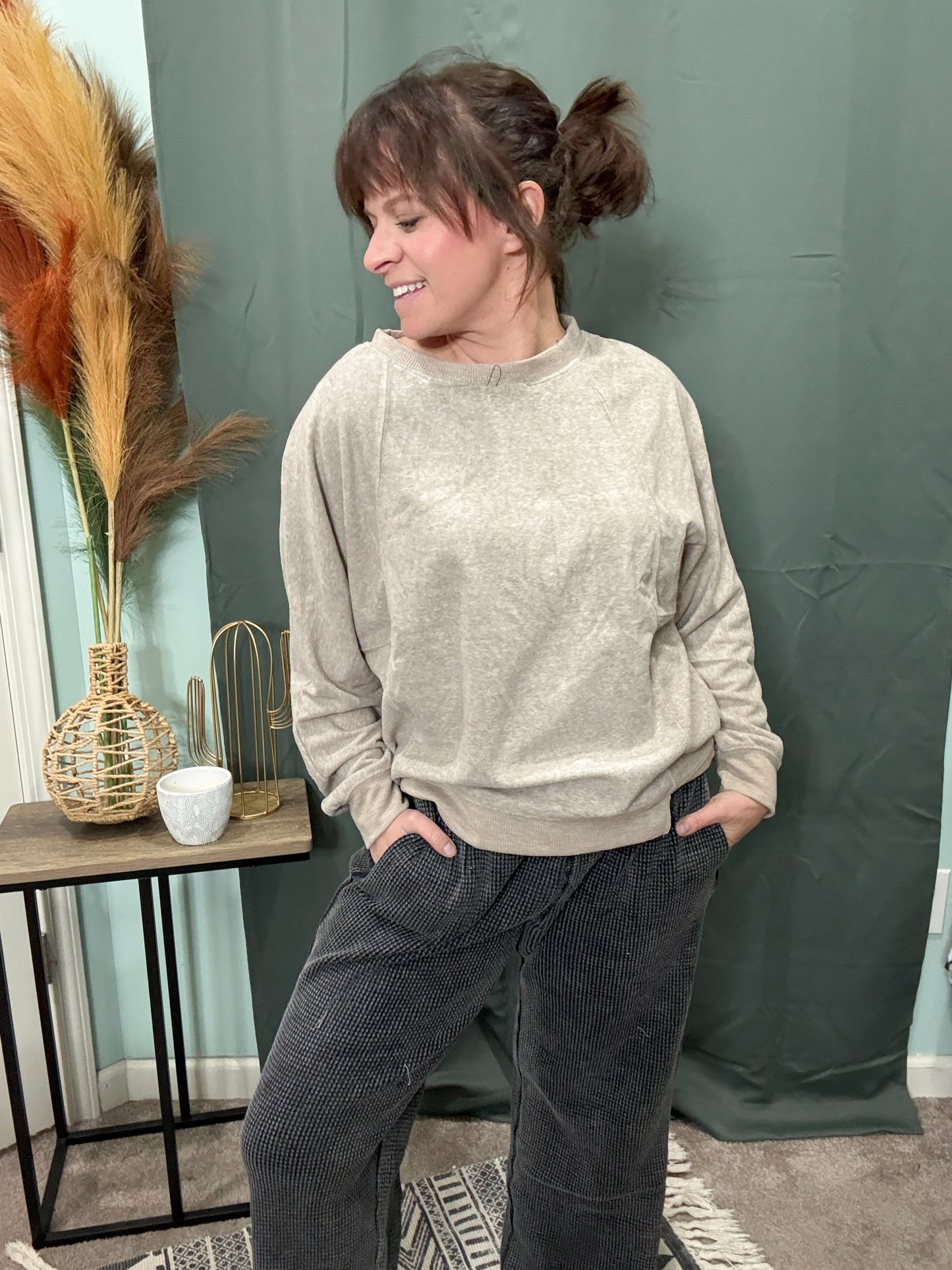 Morning Latte French Terry Cozy Pullover Top