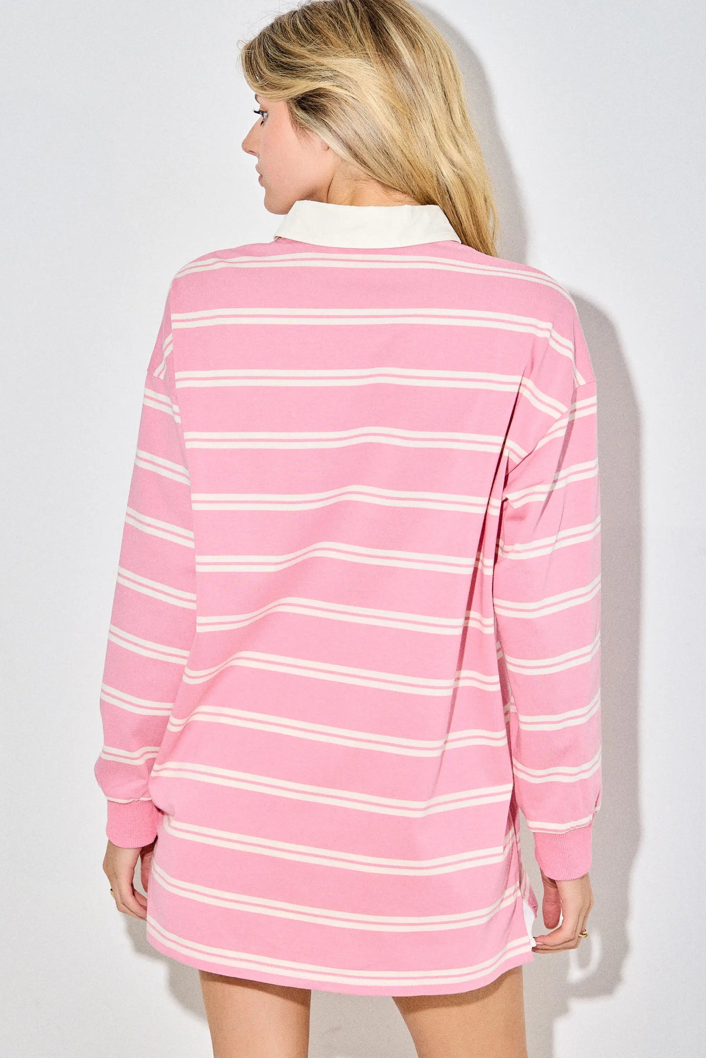 Preppy Pink Collared Oversized Rugby Shirt