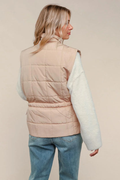 Brunswick Cream Zip Puffer Vest with Side Cinch
