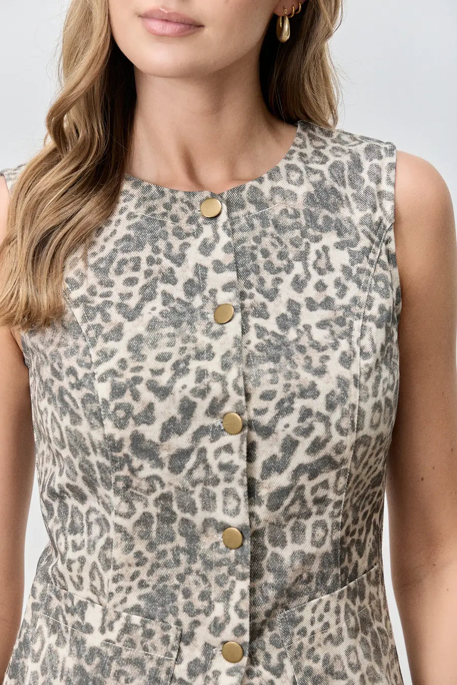 Lay Low Cotton Blend Leopard Print Button Up Vest