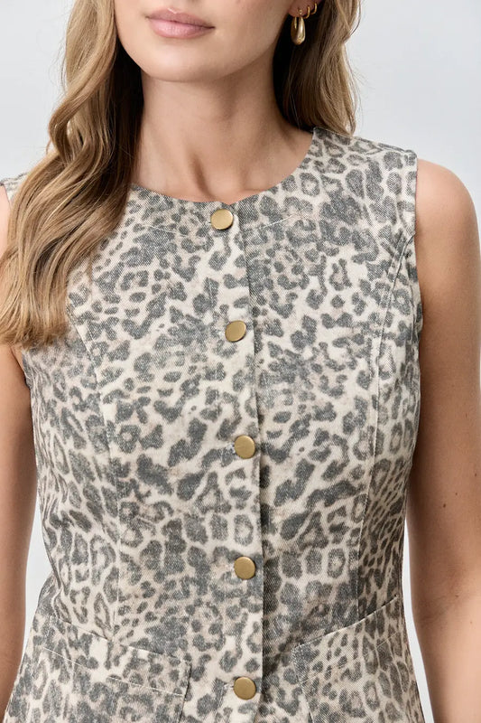 Lay Low Cotton Blend Leopard Print Button Up Vest