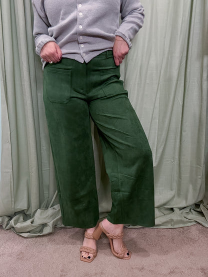 Tenenbaum Green Suede Wide Leg Ankle Pants
