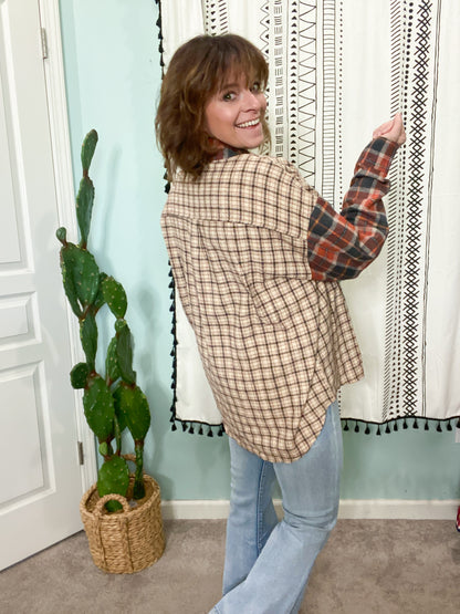 Back Home Rust & Taupe Brushed Plaid Relaxed Shirt Jacket