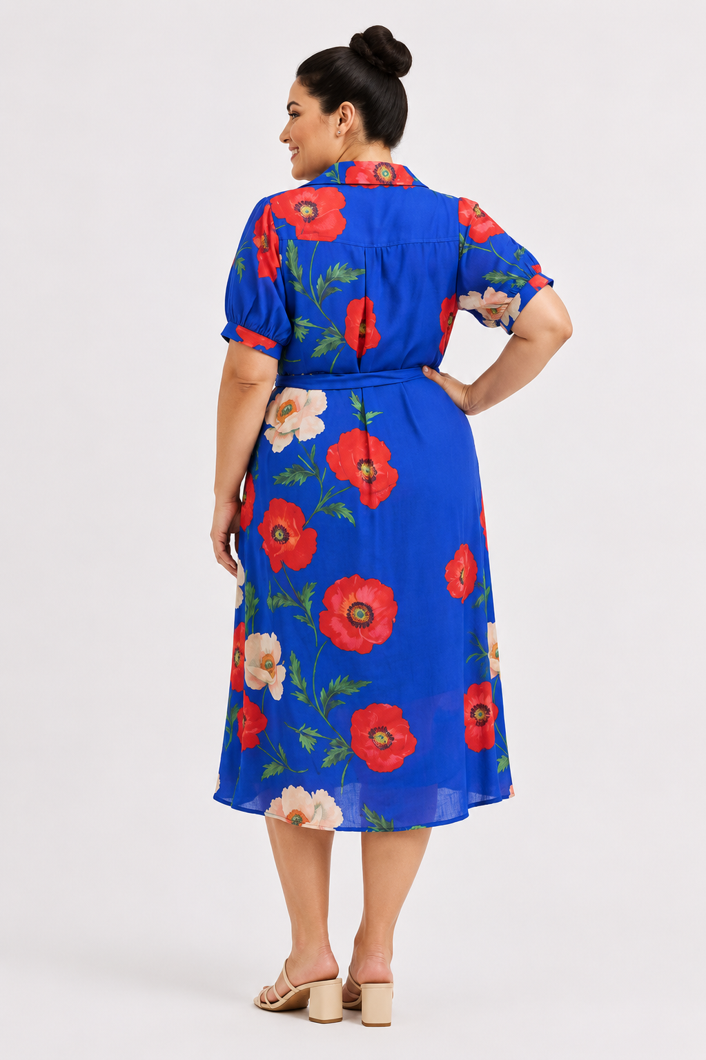 Poppy Fields Tie Waist Midi Shirt Dress