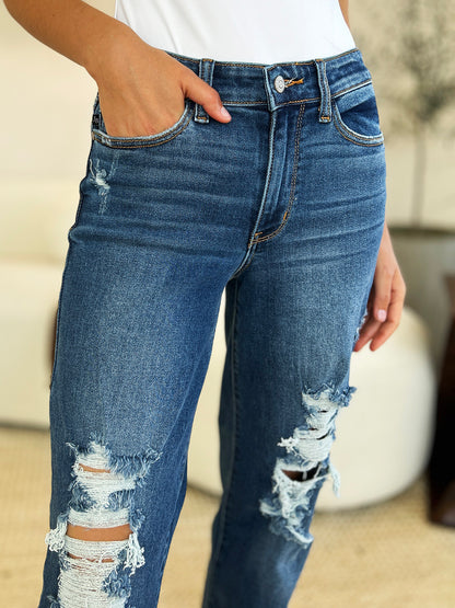 Judy Blue Minnesota Mid Rise Distressed Raw Hem Jeans