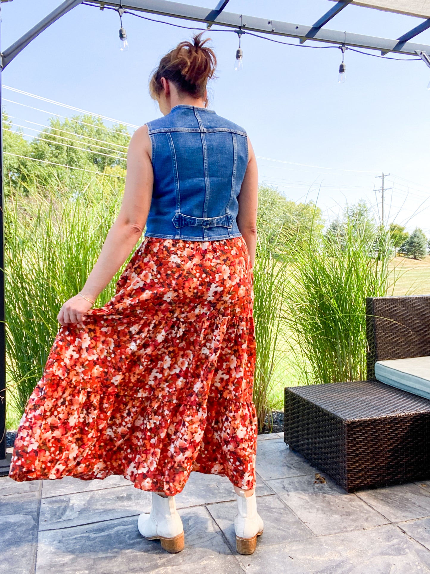 Mums the Word Rust Floral Tiered Midi Skirt