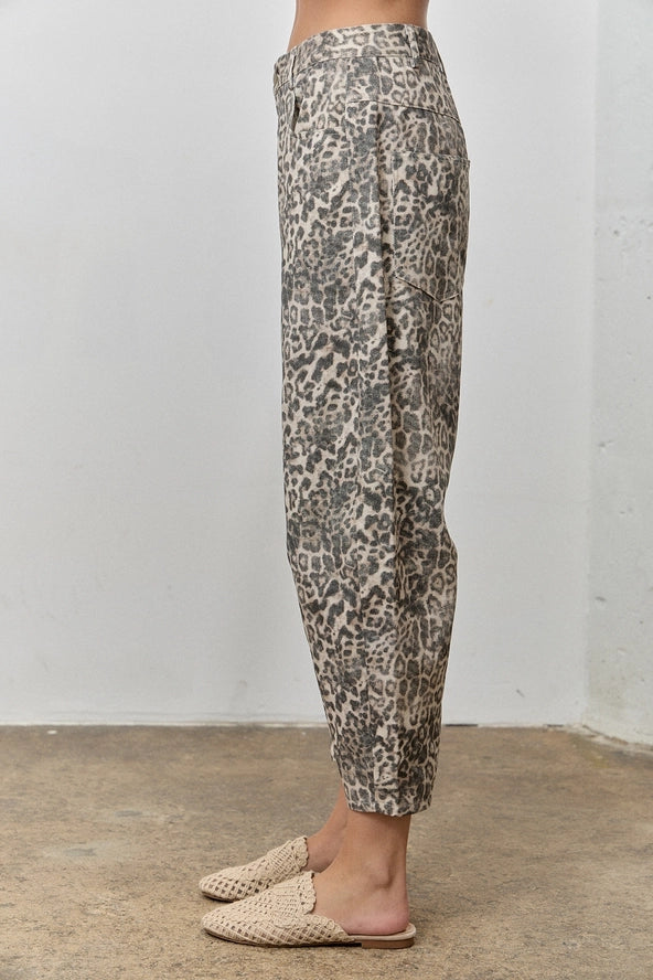 Lay Low Cotton Blend Leopard Print Crop Barrel Jeans
