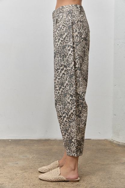 Lay Low Cotton Blend Leopard Print Crop Barrel Jeans