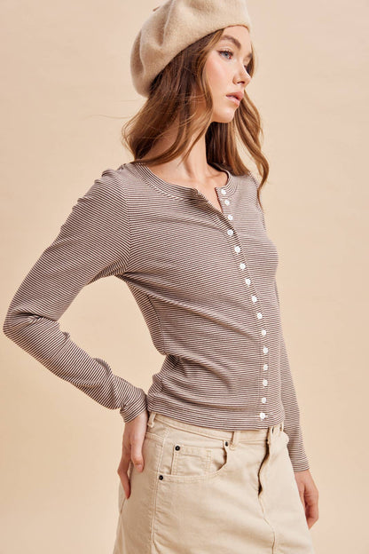 Between the Lines Striped Cotton Blend Cardigan Top