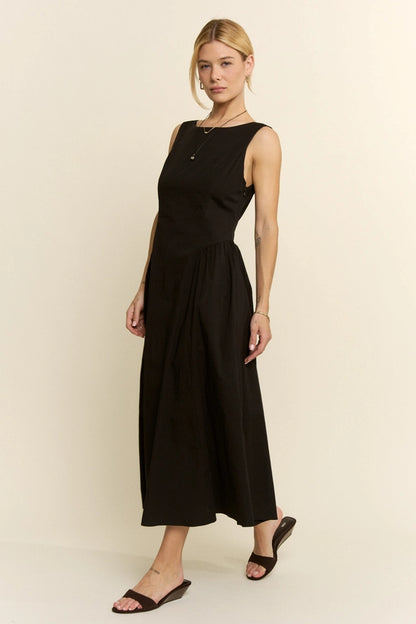 Back in Black Cotton A-Line Sleeveless Midi Dress