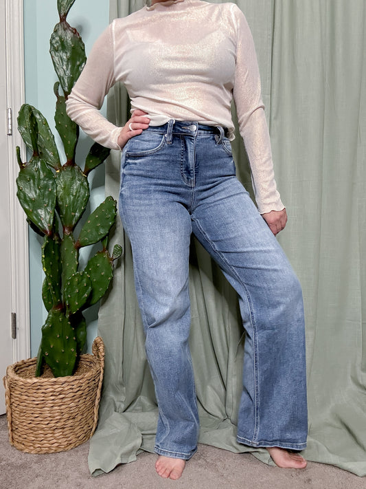 RFM DENIM Hailey Medium Wash Slim Wide Leg Jeans