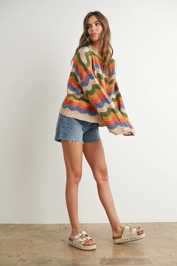 Ride the Wave 100% Cotton Open Knit Oversized Sweater