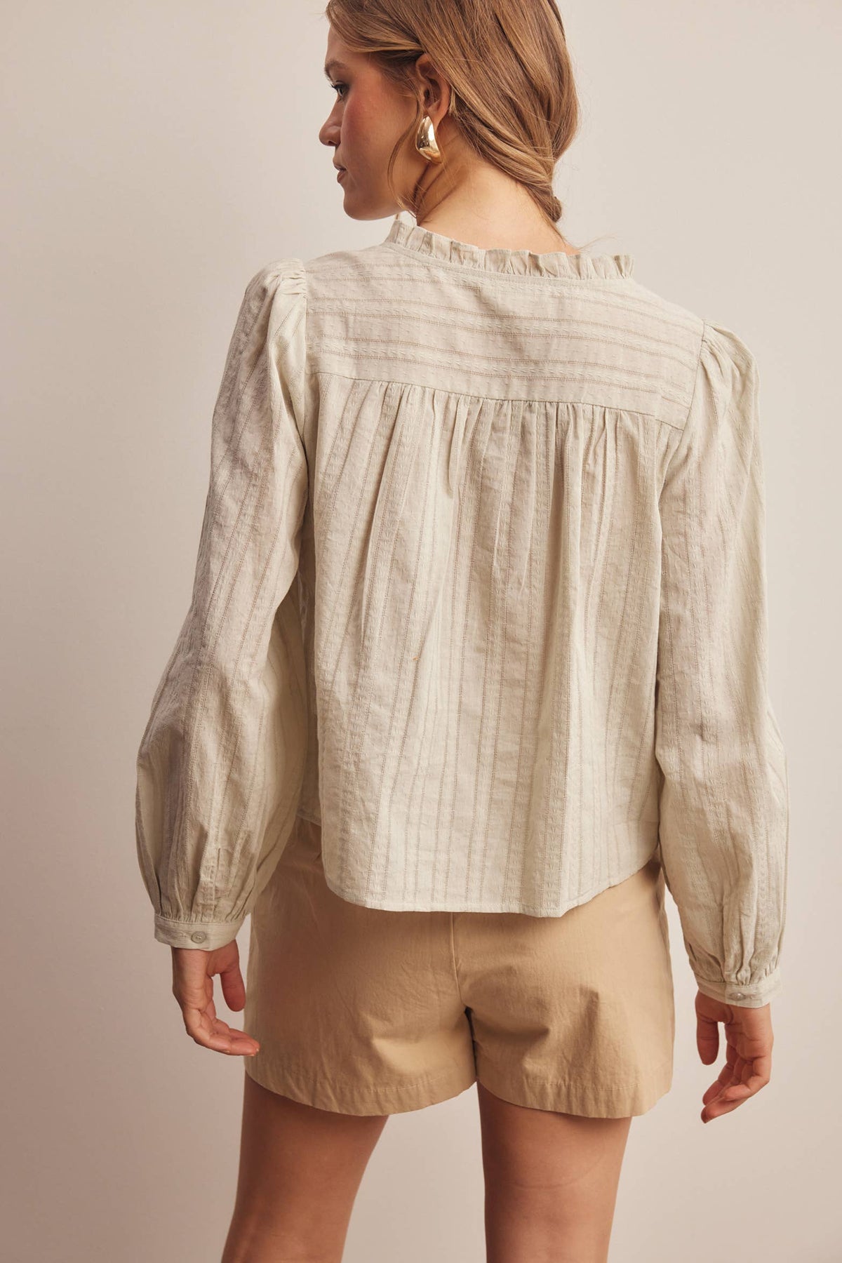 Cool Sage 100% Cotton V Neck Blouse