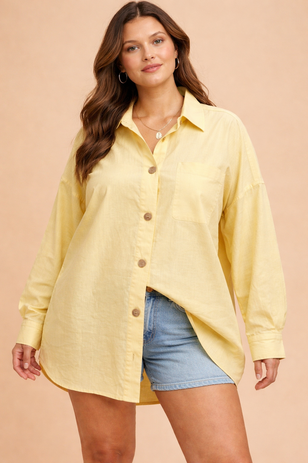 Calabasas Linen Blend Butter Yellow Oversized Button Down