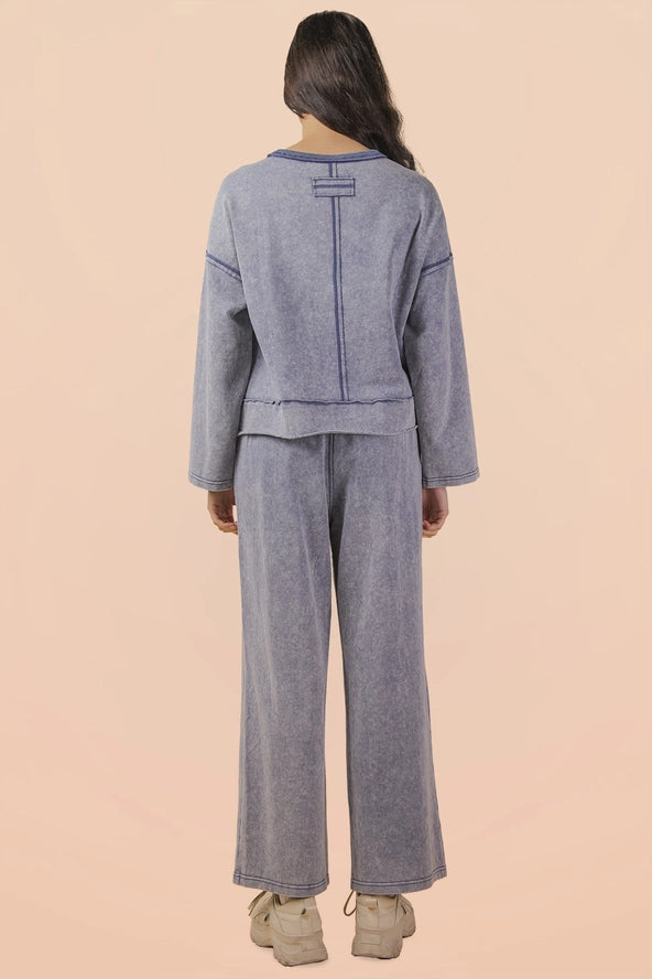 Cloud 9 Mineral Wash 100% Cotton Knit Top & Pants Lounge Set