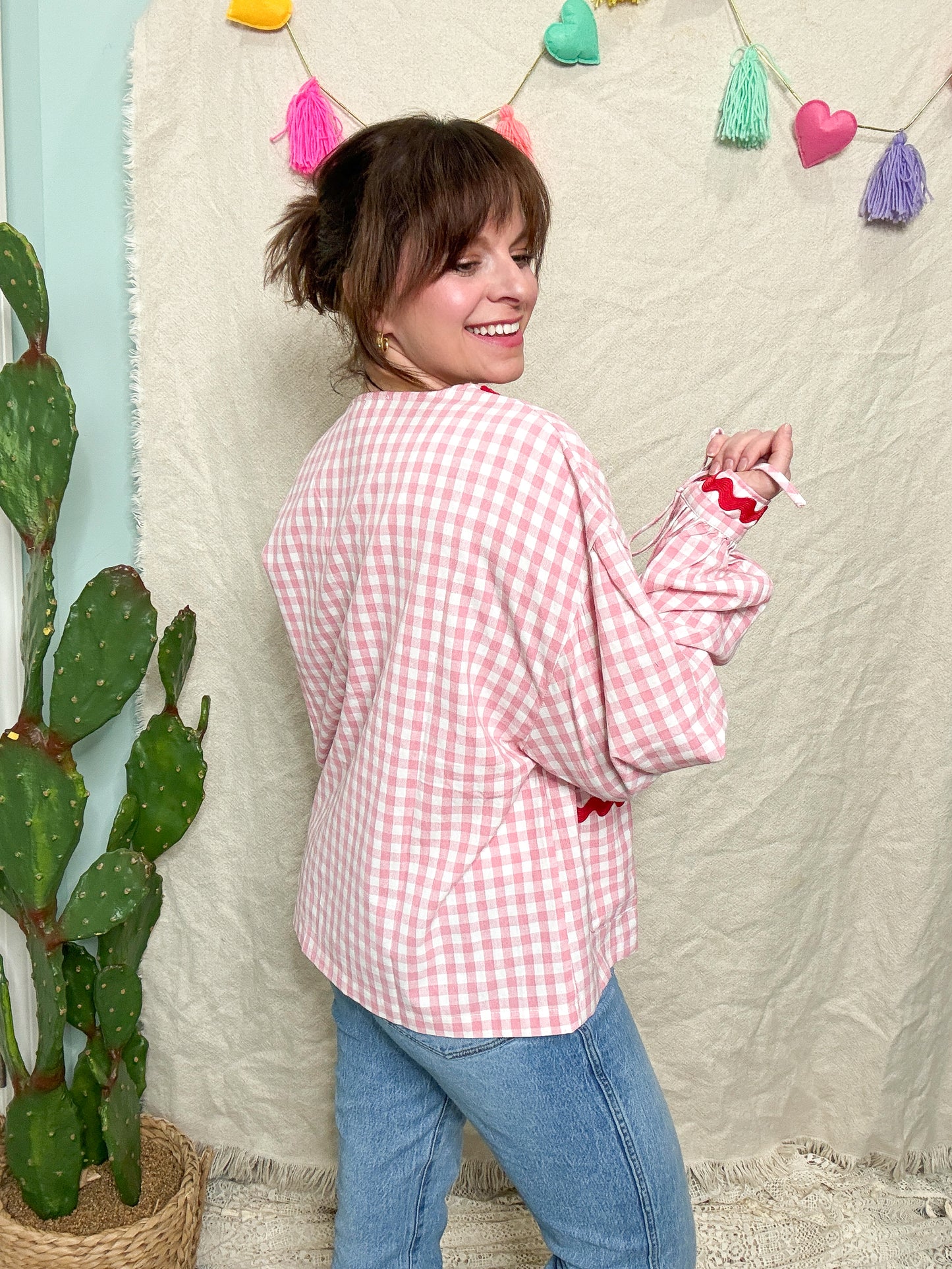 Sweet on You Ribbon Tie Cotton Gingham Blouse