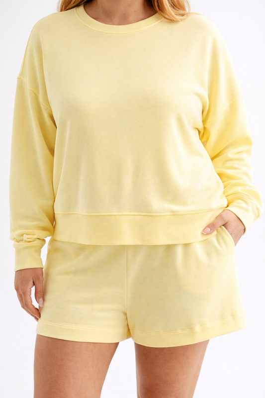 Rise + Shine Luxe Modal Pullover & Short Set in Butter Yellow