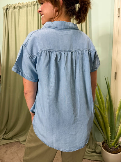 Chattanooga Tencel Denim Pocket Collar Top