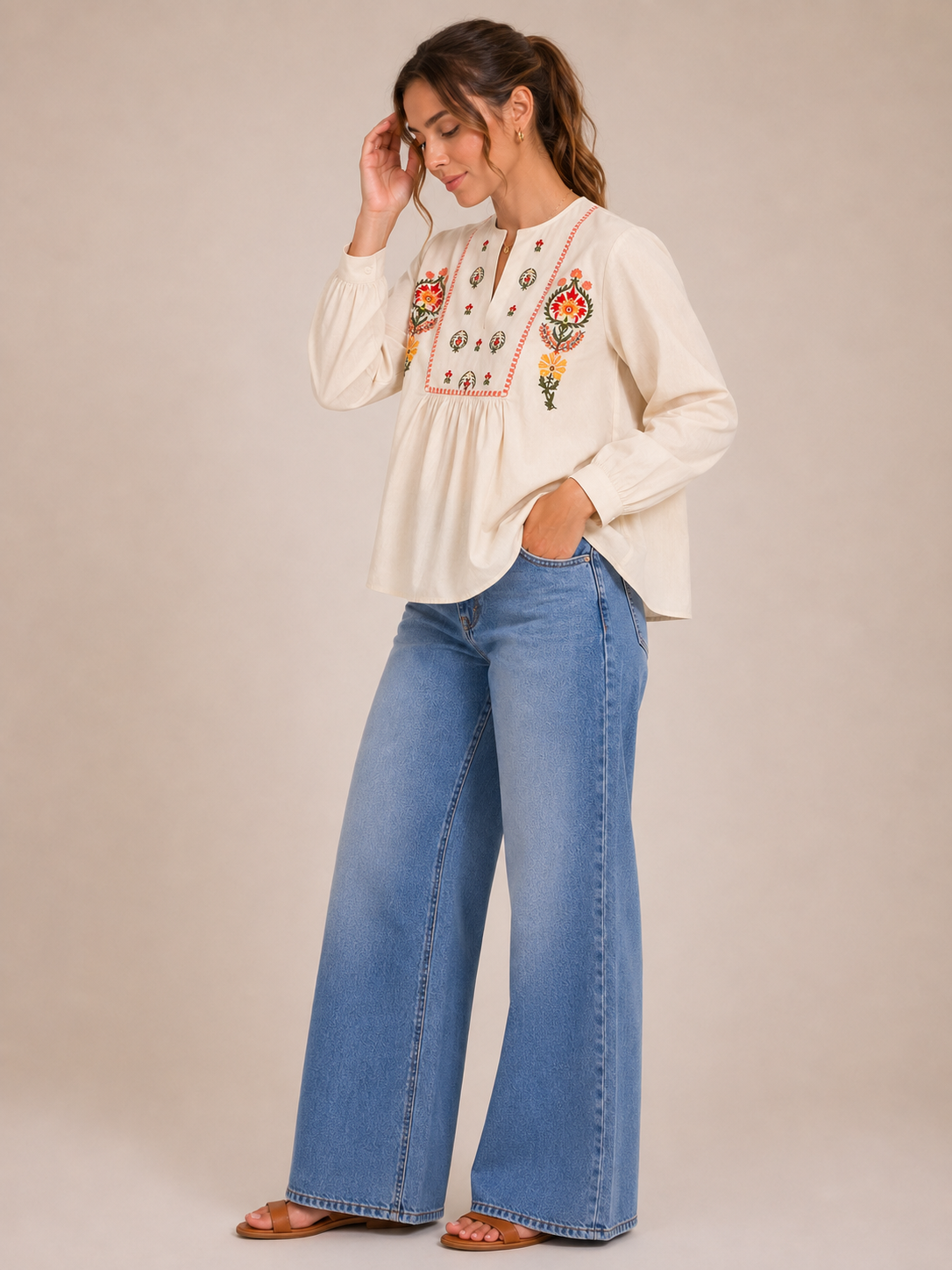 Marrakesh 100% Cotton Embroidered Floral Bohemian Blouse