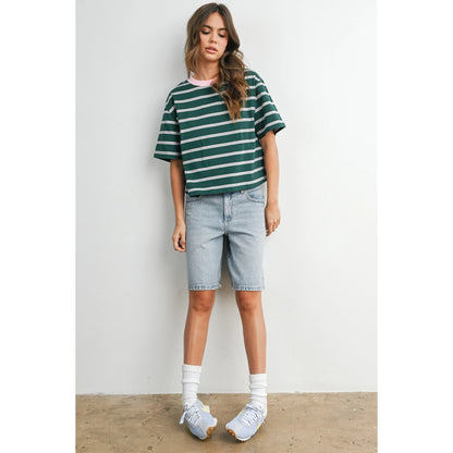 Prep School 100% Cotton Stripe Contrast Ribbed Tee
