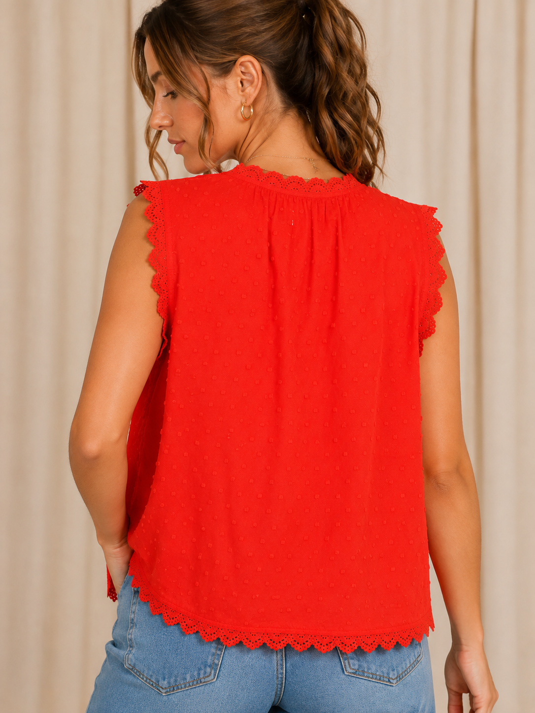 Leave UnRed 100% Cotton Eyelet Sleeveless Top