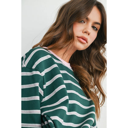 Prep School 100% Cotton Stripe Contrast Ribbed Tee