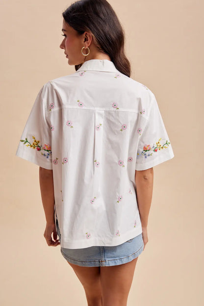 Sonoma Embroidered Cotton Blend Button Up Blouse