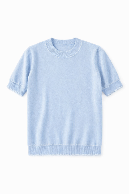 Dream Weaver 100% Cotton Short Sleeve Distressed Sweater Top