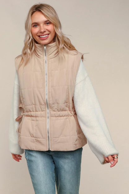 Brunswick Cream Zip Puffer Vest with Side Cinch