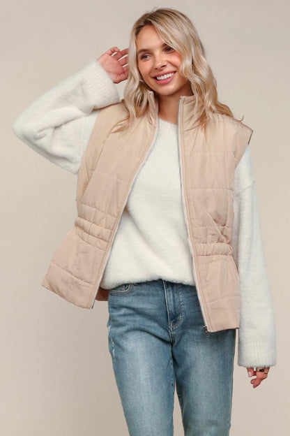 Brunswick Cream Zip Puffer Vest with Side Cinch