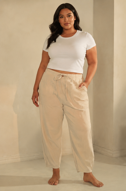Balboa Cotton Blend Drawstring Cropped Barrel Pants
