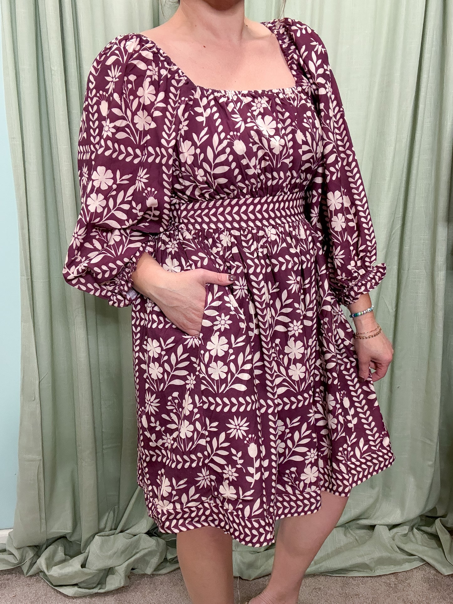 Sugar Plum Floral Print Dress with Tie Back