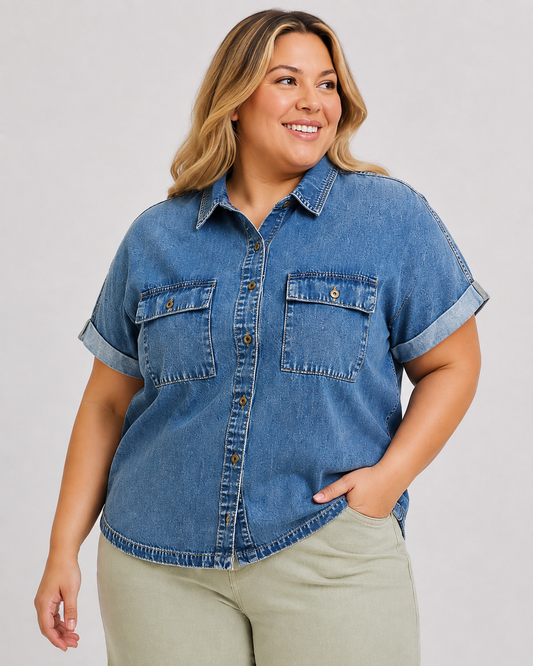 Kodi Cotton Blend Denim Button Up Shirt
