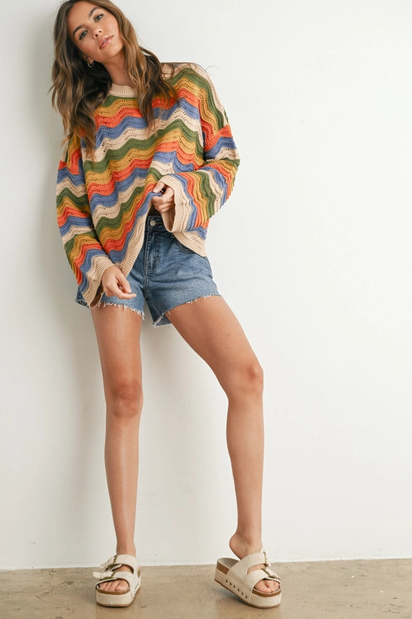 Ride the Wave 100% Cotton Open Knit Oversized Sweater