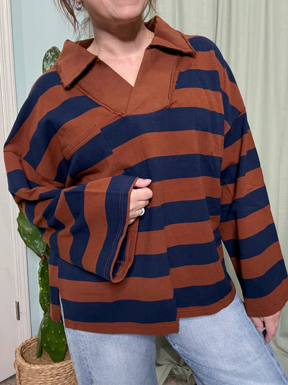Varsity Blues Stripe Oversized Pullover Sweatshirt
