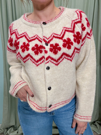 Copenhagen Floral Intarsia Button Up Cardigan Sweater