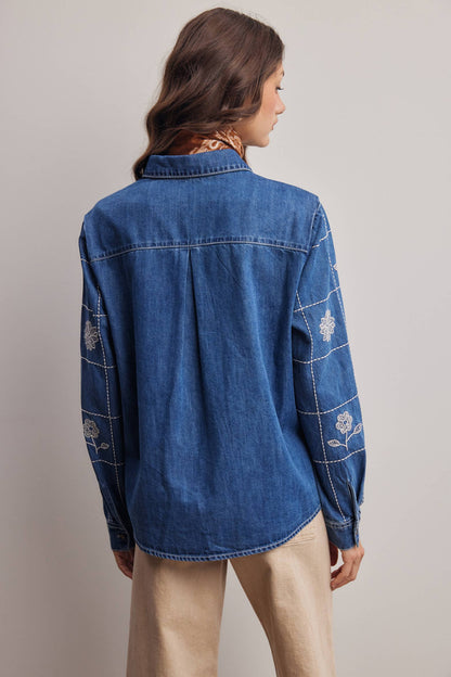 Wildflower 100% Cotton Stitched Denim Button Down