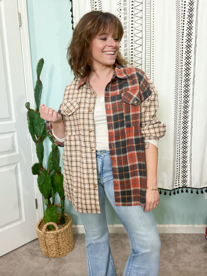 Back Home Rust & Taupe Brushed Plaid Relaxed Shirt Jacket