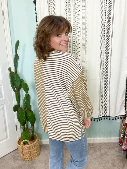 Espresso Martini Contrast Stripe Drop Shoulder Knit Top