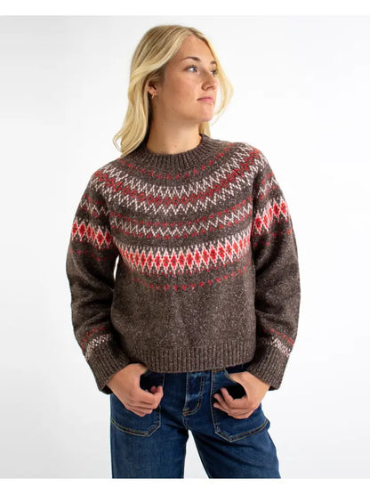 Edinburgh Cotton & Wool Blend Fair Isle Mock Neck Sweater